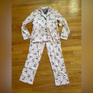 Pj salvage women pajama set sleepwear pink cat long pants sleeve S